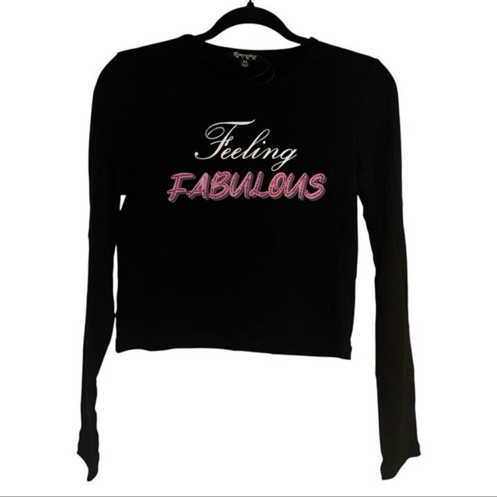 Dolls Kill Black and Pink 'Feeling Fabulous' Long Sleeve Top